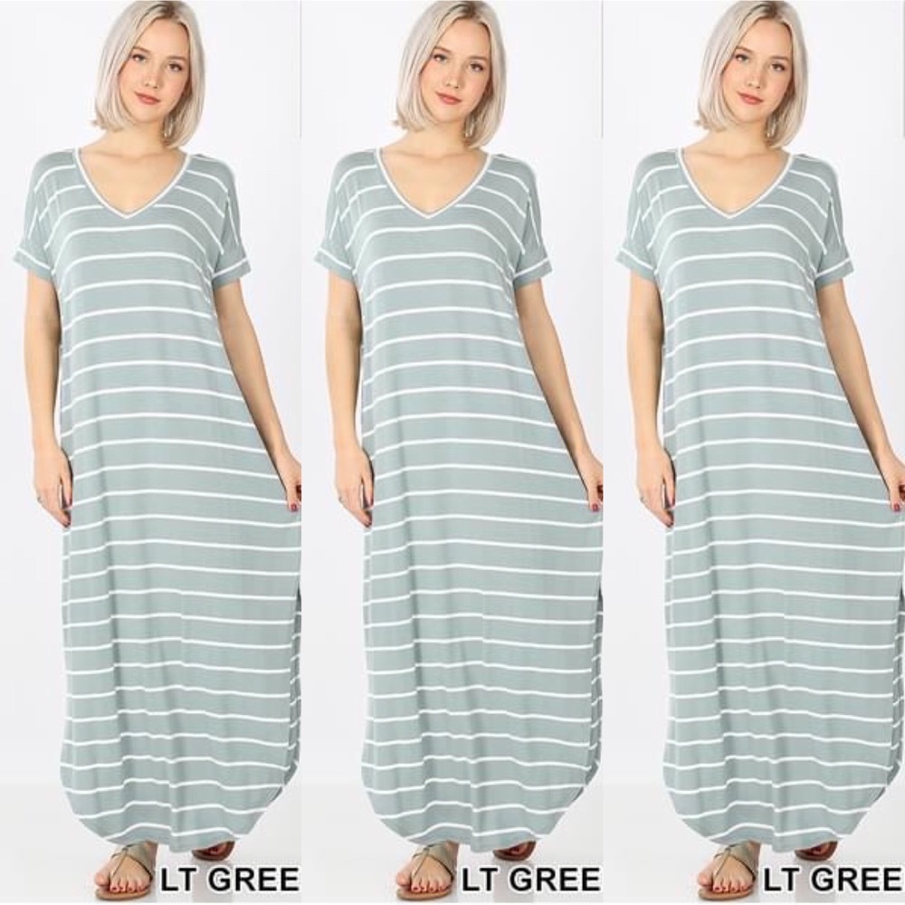 PLUS STRIPE MAXI DRESS WITH POCKET.